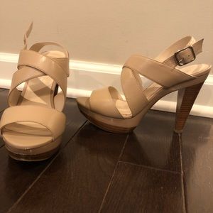 Nude chunky sandal heels